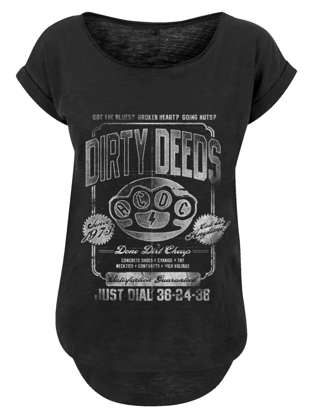 ACDC Dirty Deeds Done Cheap Just Dial with Ladies Long Slub Tee