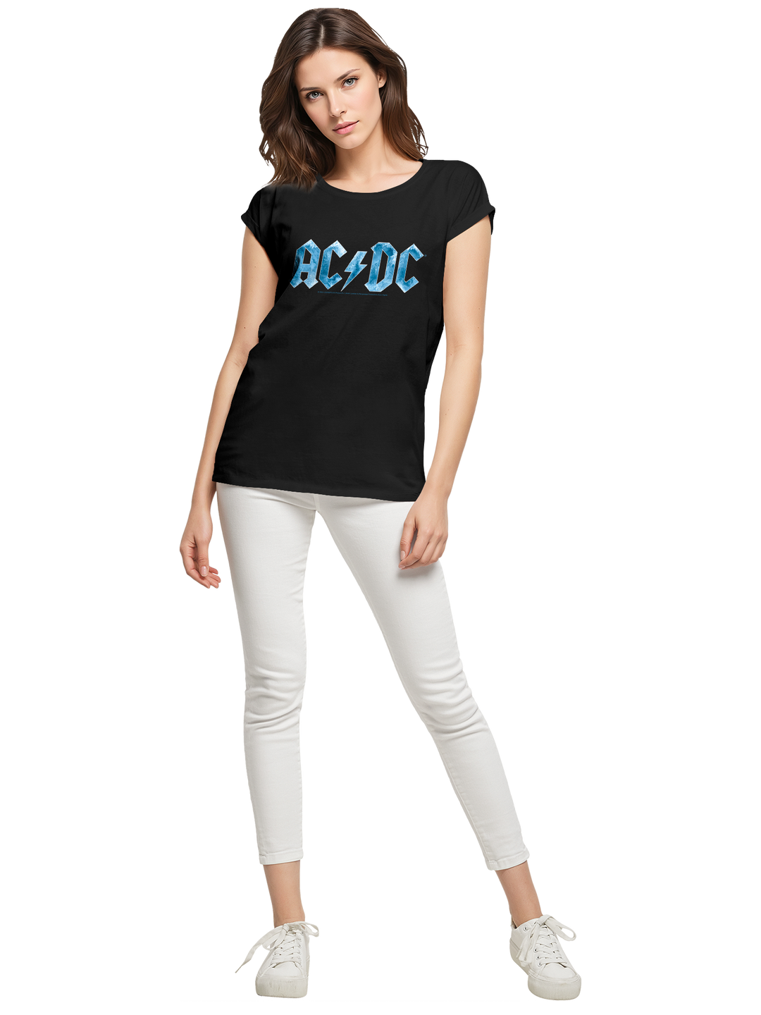 ACDC Blue Ice Logo Ladies Extended Shoulder Tee