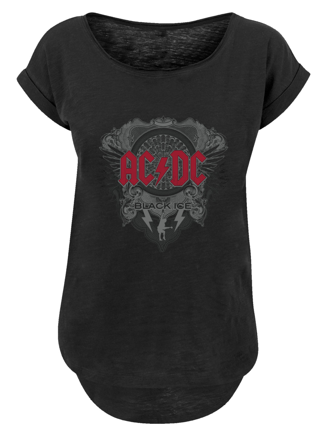 ACDC Black Ice with Red with Ladies Long Slub Tee