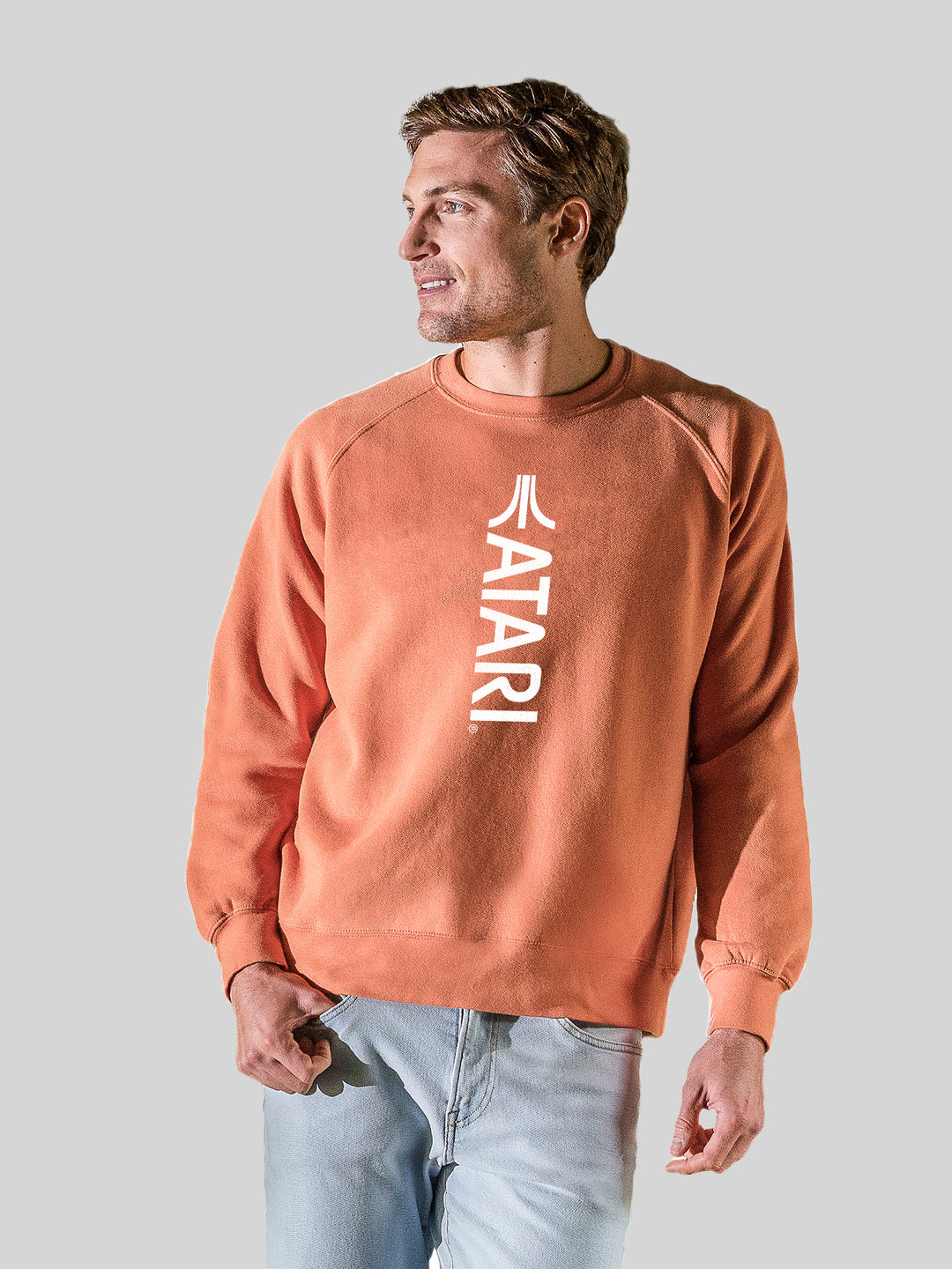 Atari Games Vertical Logo White Retro Gaming with Vintage Fleece Raglan Crew