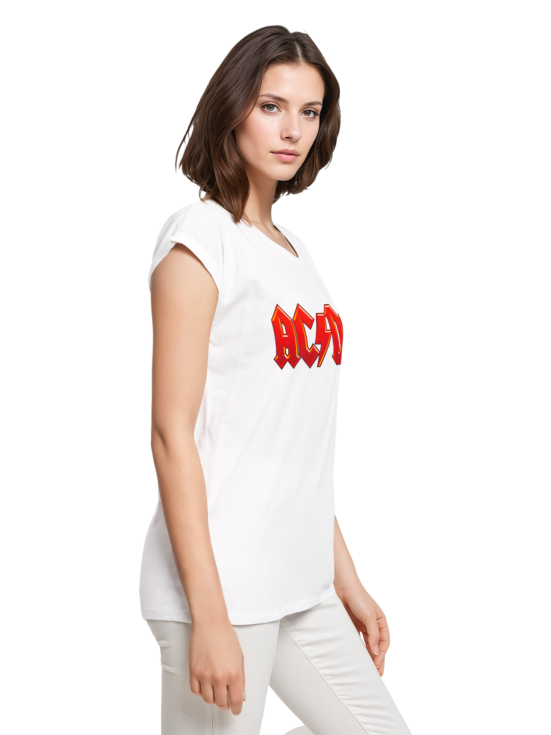 ACDC Dark Red Logo Ladies Extended Shoulder Tee
