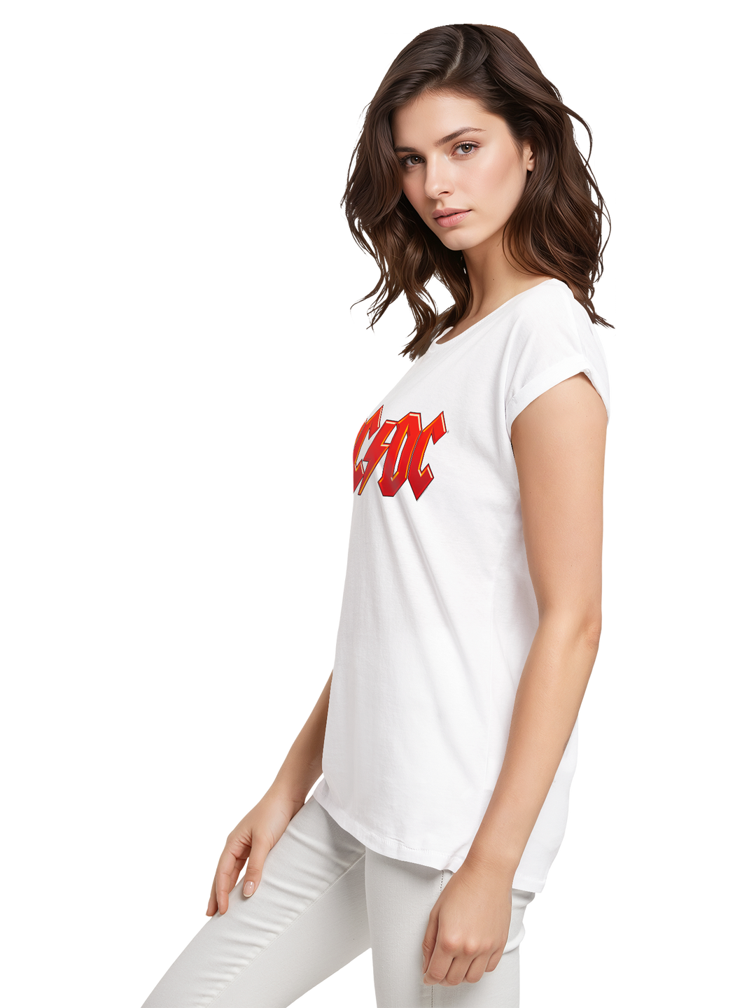 ACDC Dark Red Logo Ladies Extended Shoulder Tee