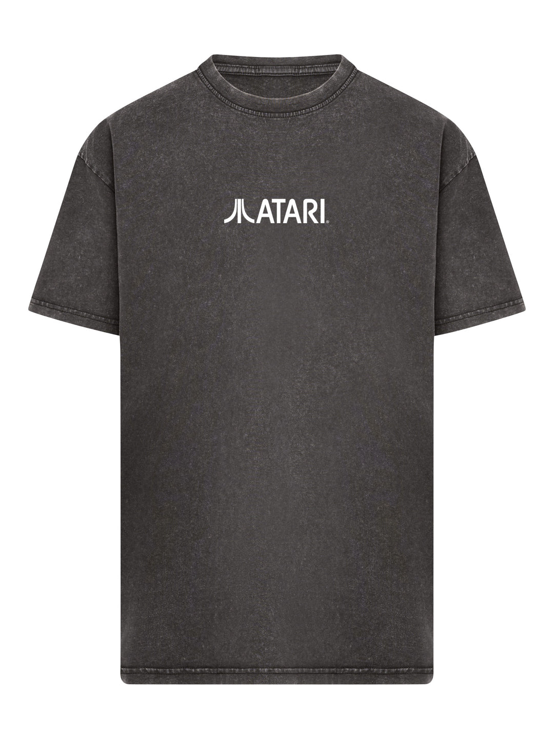 Atari Games Logo White Retro Gaming Horizontal and Atari Gravitar Box Cover with Acid Washed Heavy Oversize Tee