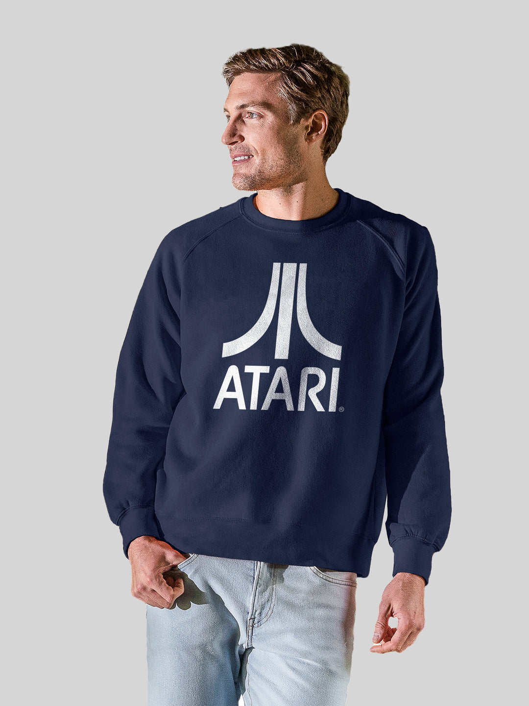 Atari Games Logo White Retro Gaming with Vintage Fleece Raglan Crew