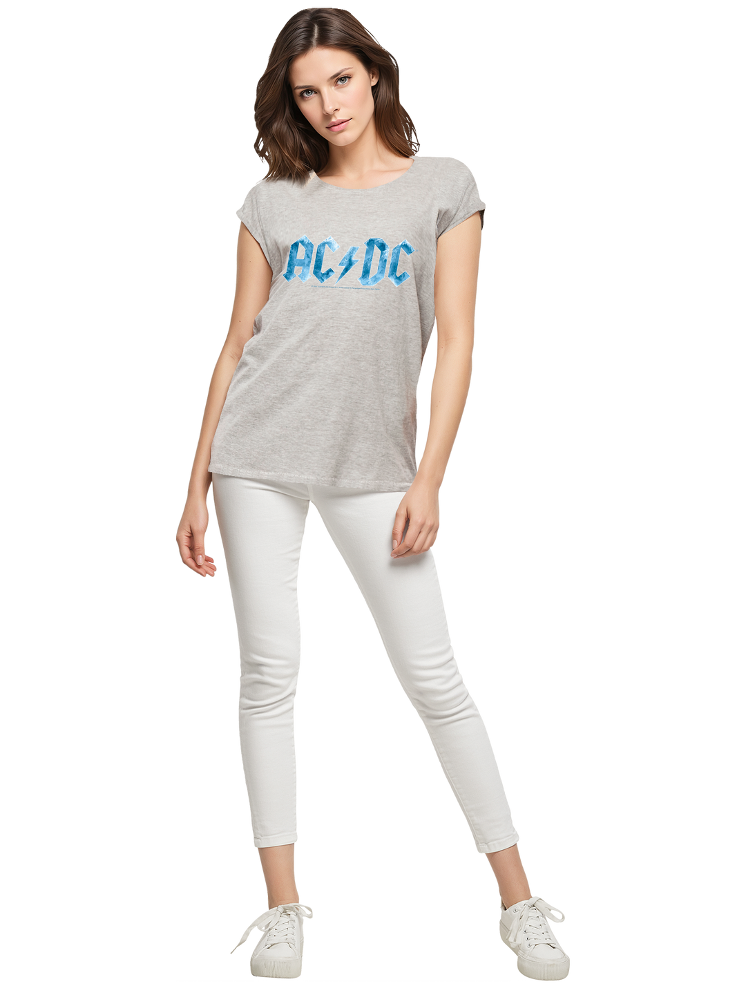 ACDC Blue Ice Logo Ladies Extended Shoulder Tee