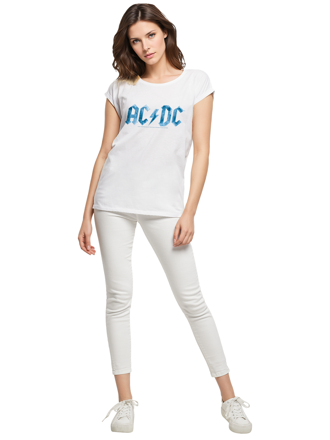 ACDC Blue Ice Logo Ladies Extended Shoulder Tee