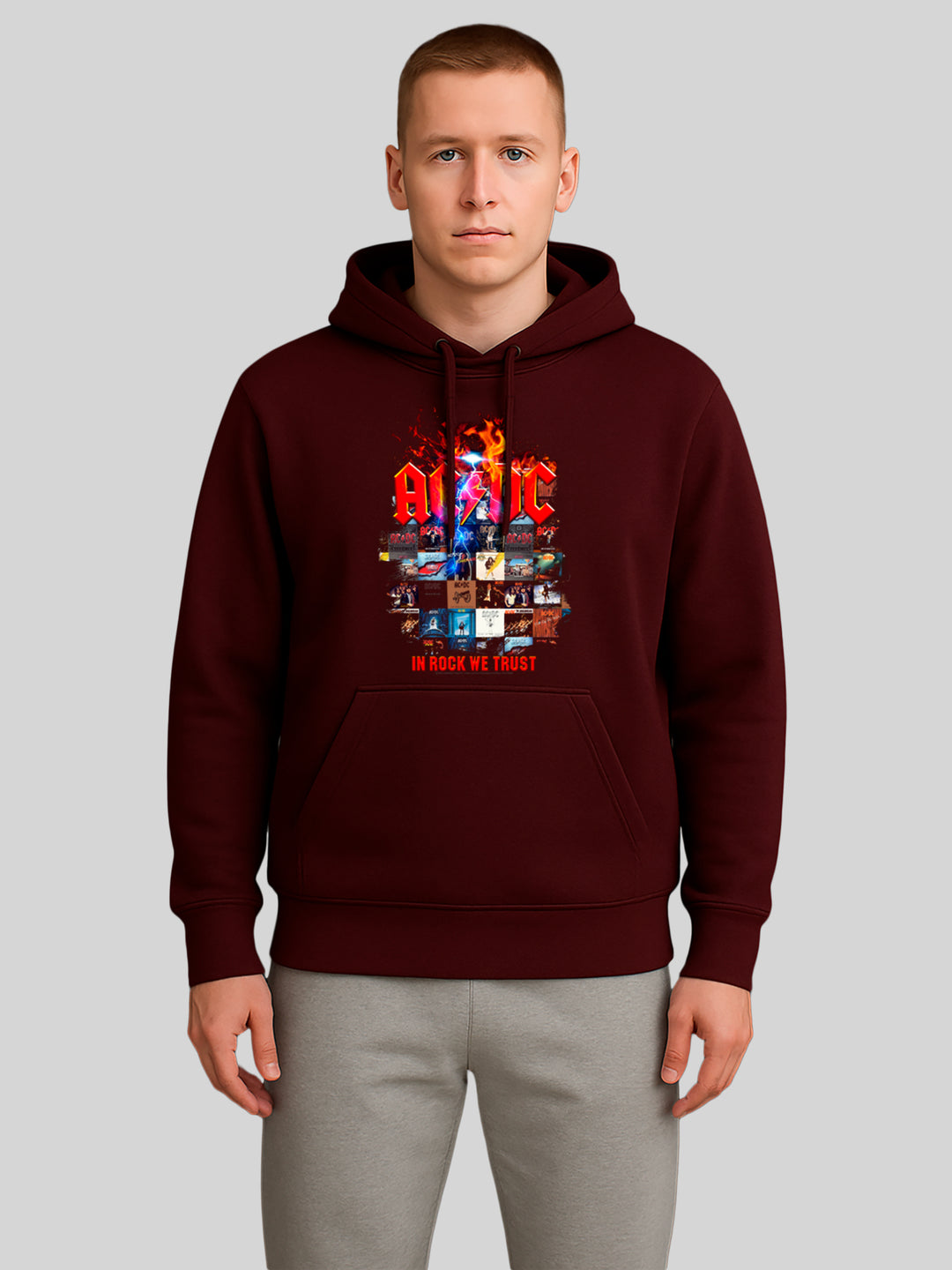 AC/DC In Rock We Trust Album Covers Men's Organic Hoodie