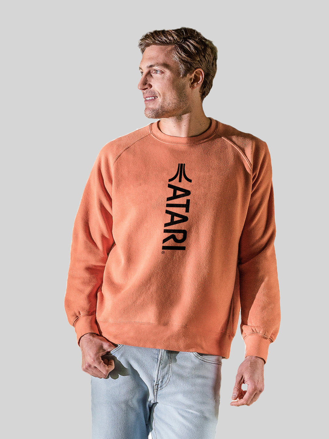 Atari Games Vertical Logo Black Retro Gaming with Vintage Fleece Raglan Crew