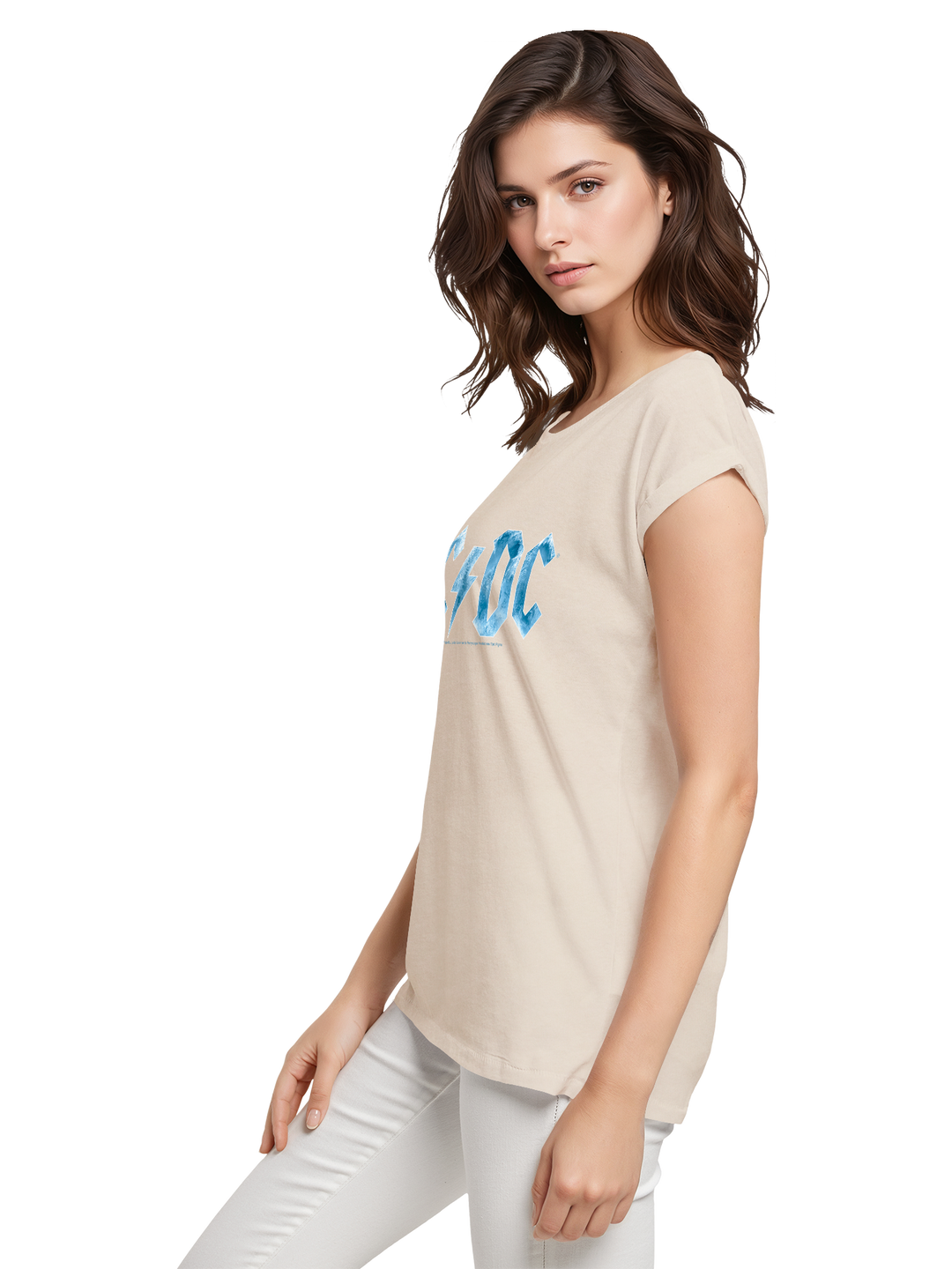 ACDC Blue Ice Logo Ladies Extended Shoulder Tee