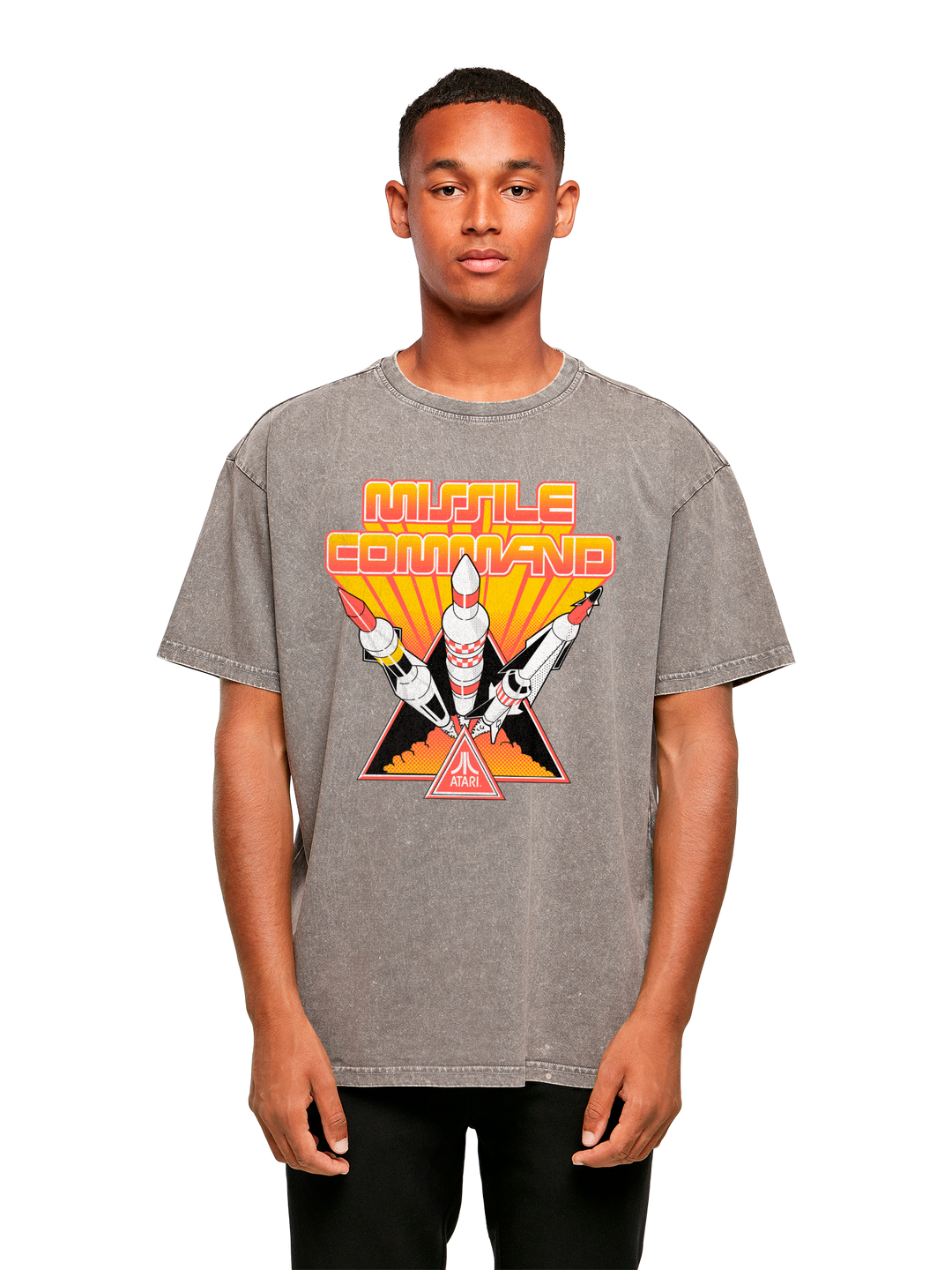 Missile Command Triple Shot Atari Retro Gaming with Acid Washed Heavy Oversize Tee
