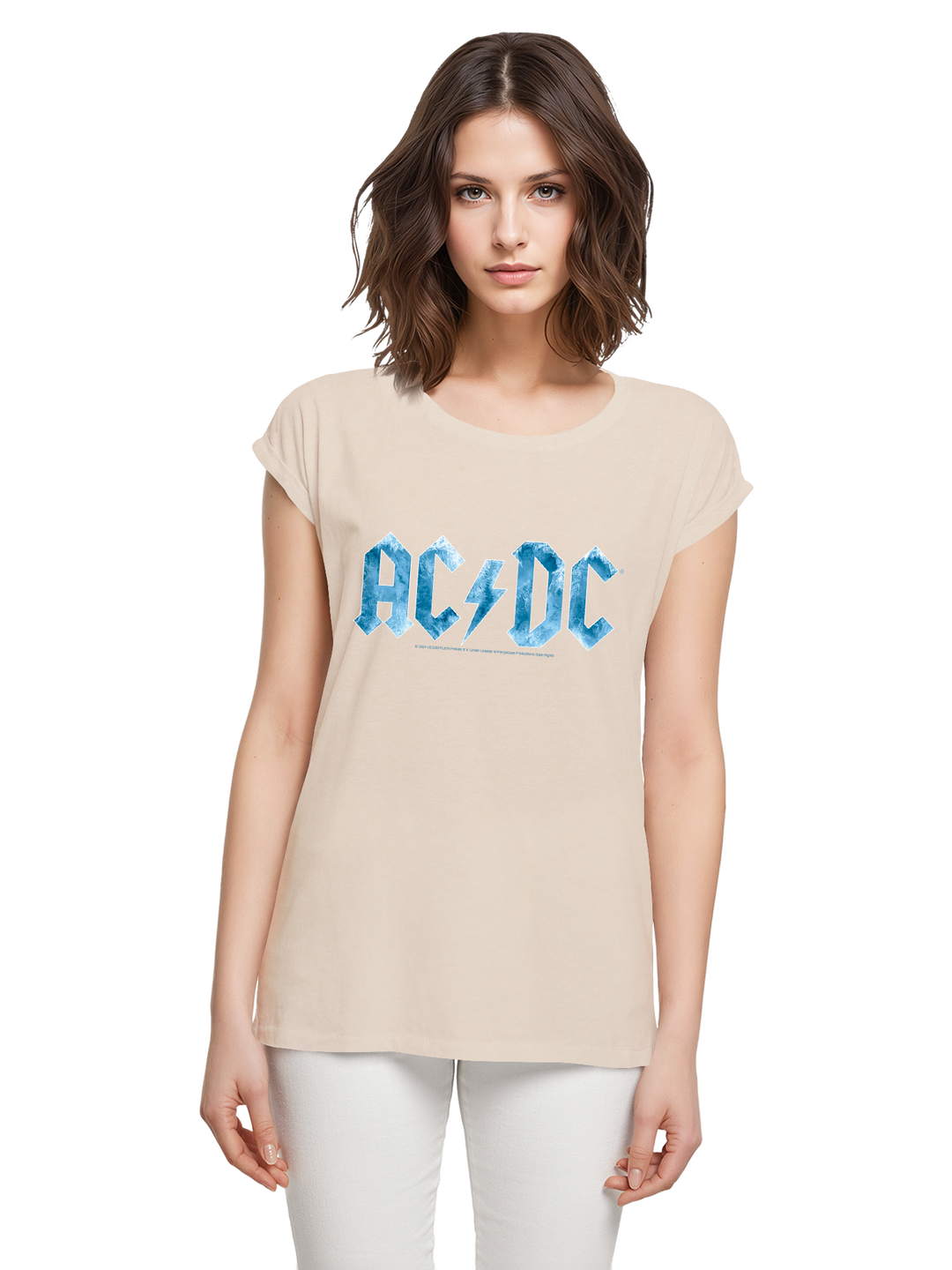 ACDC Blue Ice Logo Ladies Extended Shoulder Tee