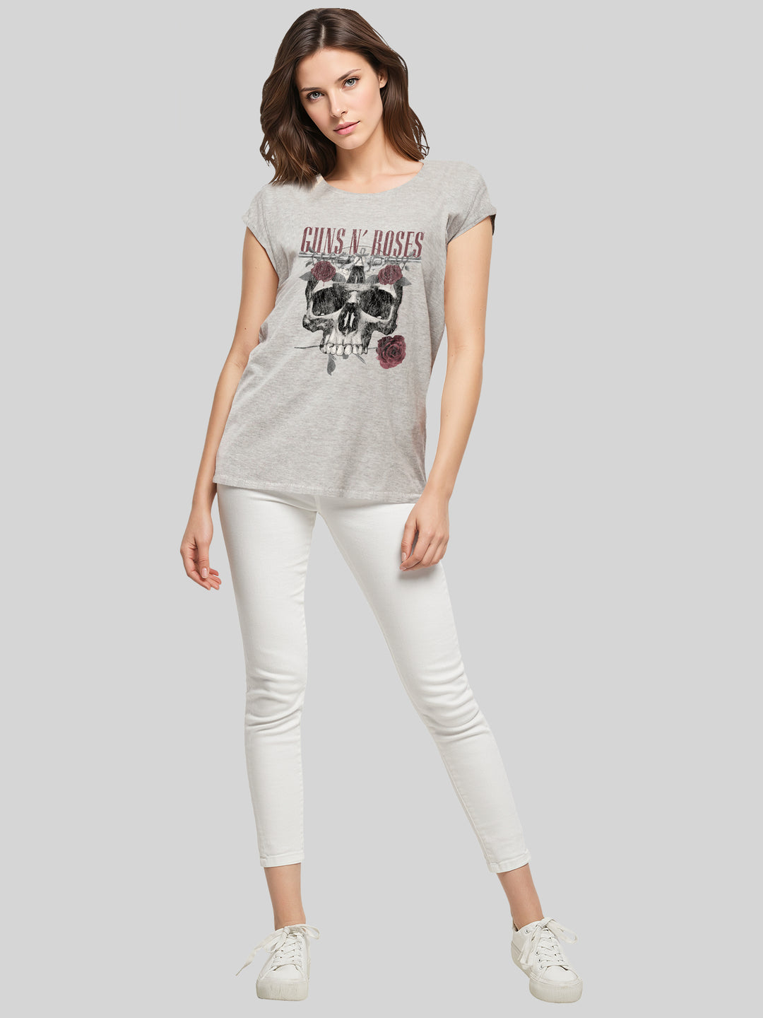 Guns N' Roses Roses Skull with Ladies Extended Shoulder Tee