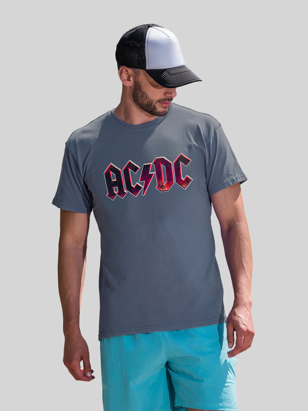 AC/DC Raw Distressed Logo with Coastal Color Tee