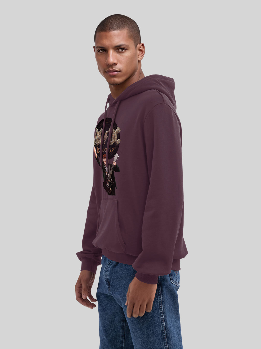 ACDC Rock Or Bust Angus Young with True Blanks | Mens Regular Hoodie