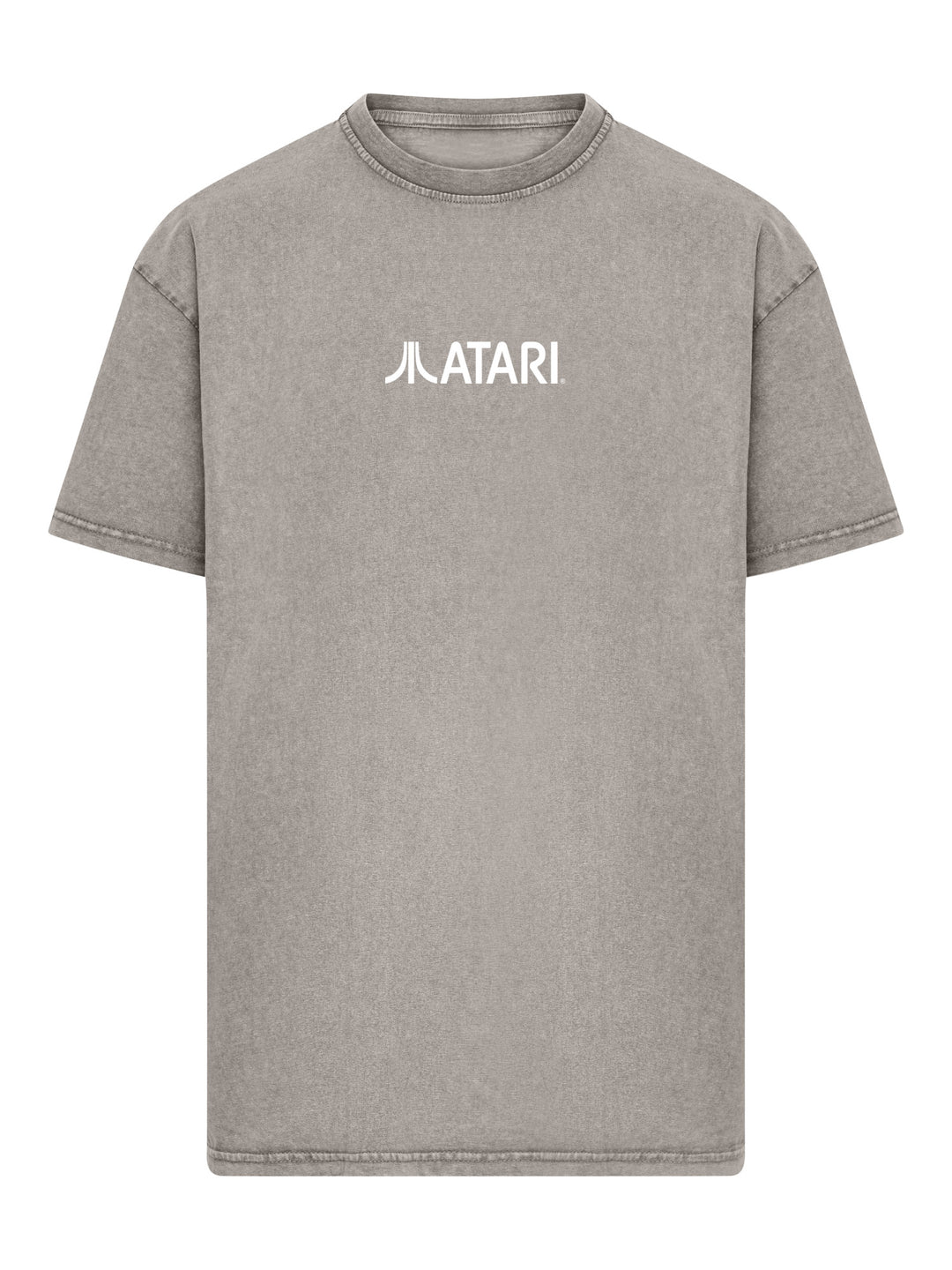 Atari Games Logo White Retro Gaming Horizontal and Atari Gravitar Box Cover with Acid Washed Heavy Oversize Tee