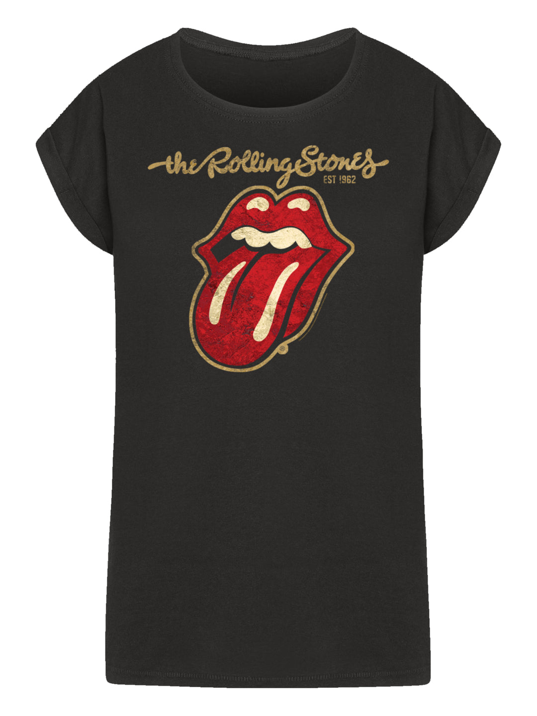 The Rolling Stones - Plastered Tongue Distressed with Ladies Extended Shoulder Tee