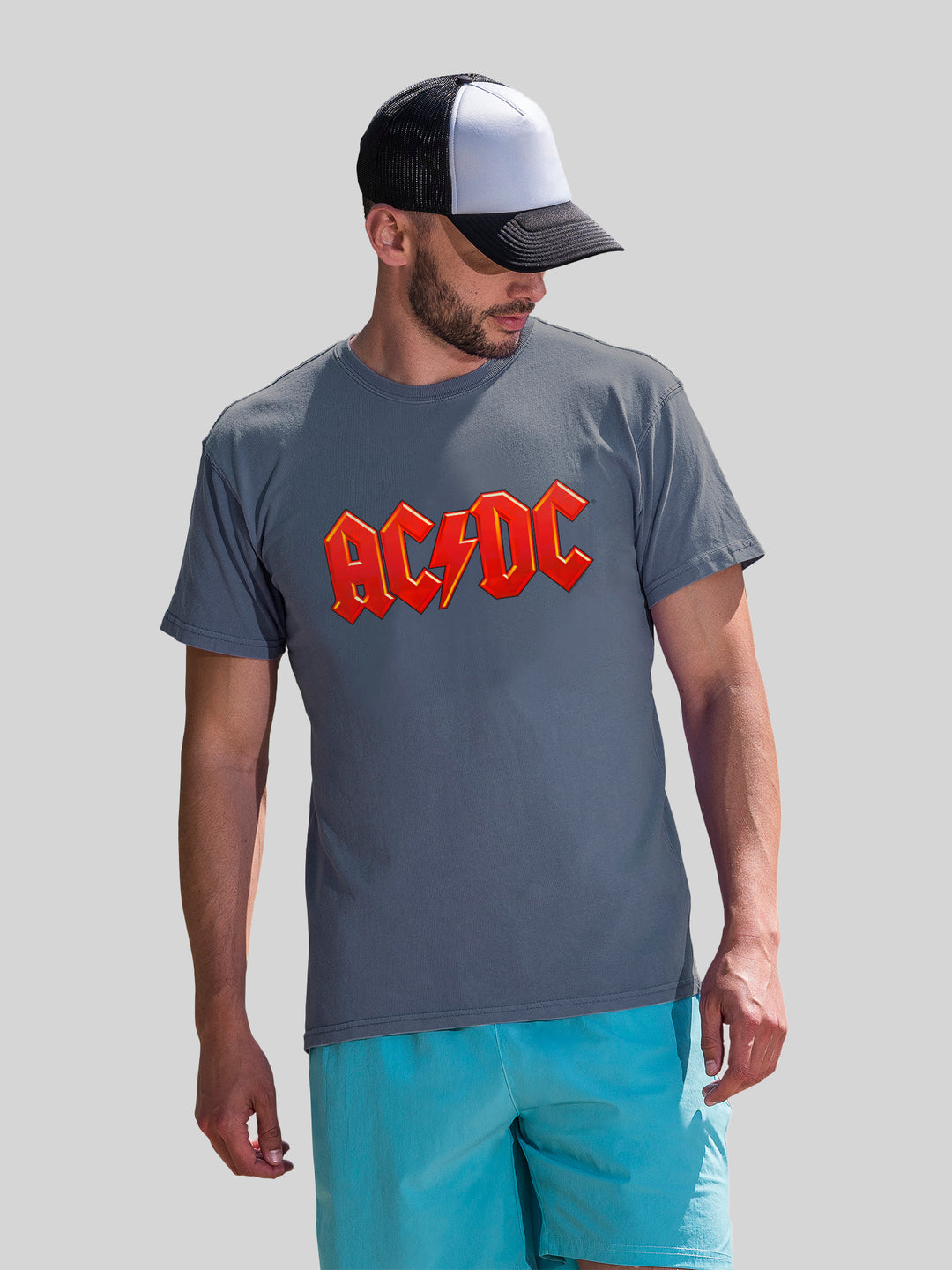 ACDC Dark Red Logo AOP with Coastal Color Tee