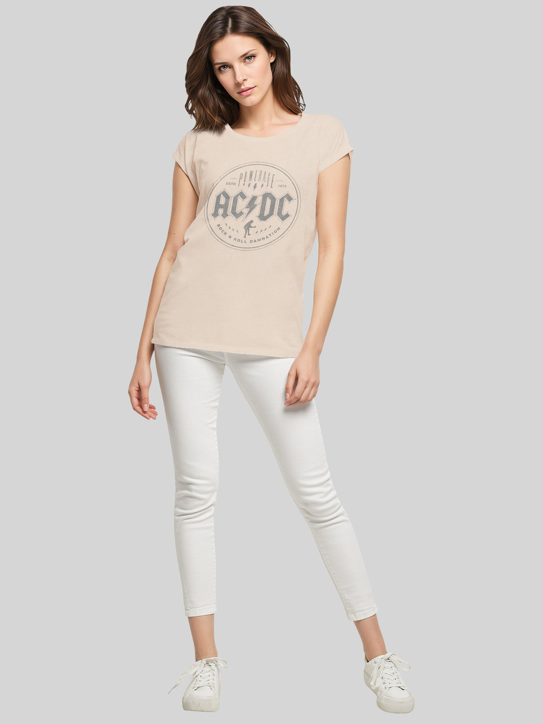 ACDC Rock N Roll Damnation Ladies Extended Shoulder Tee