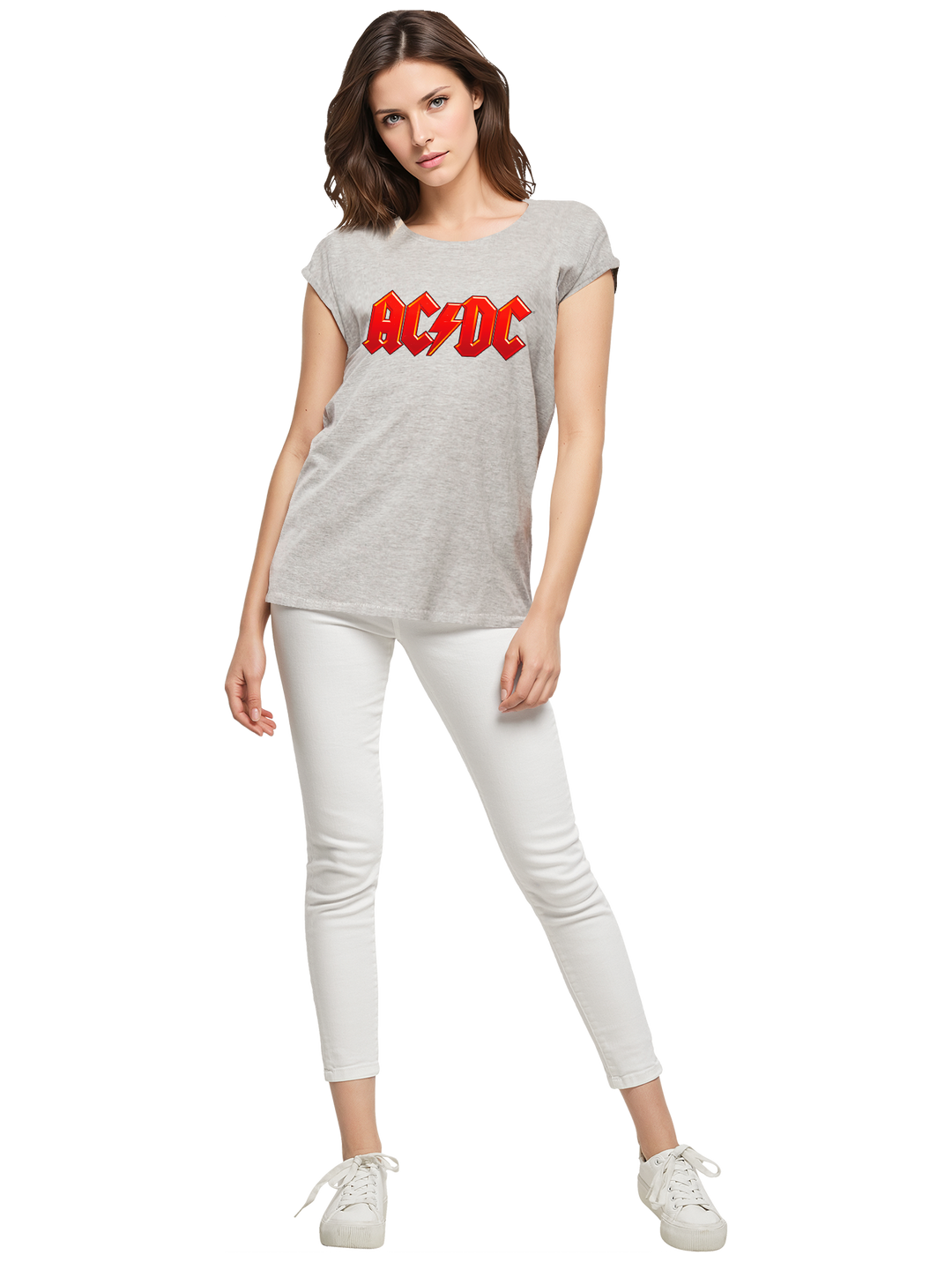 ACDC Dark Red Logo Ladies Extended Shoulder Tee