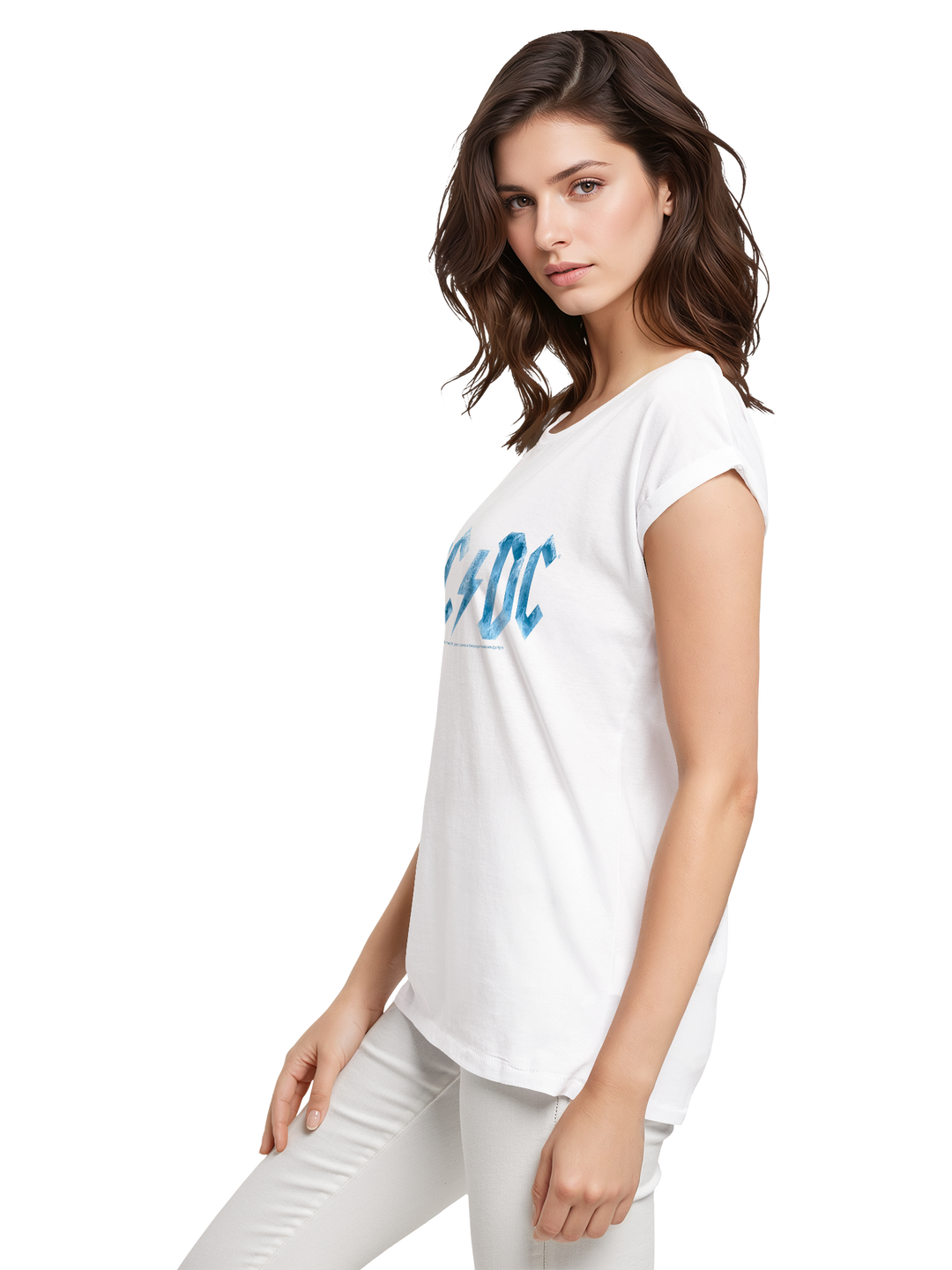ACDC Blue Ice Logo Ladies Extended Shoulder Tee