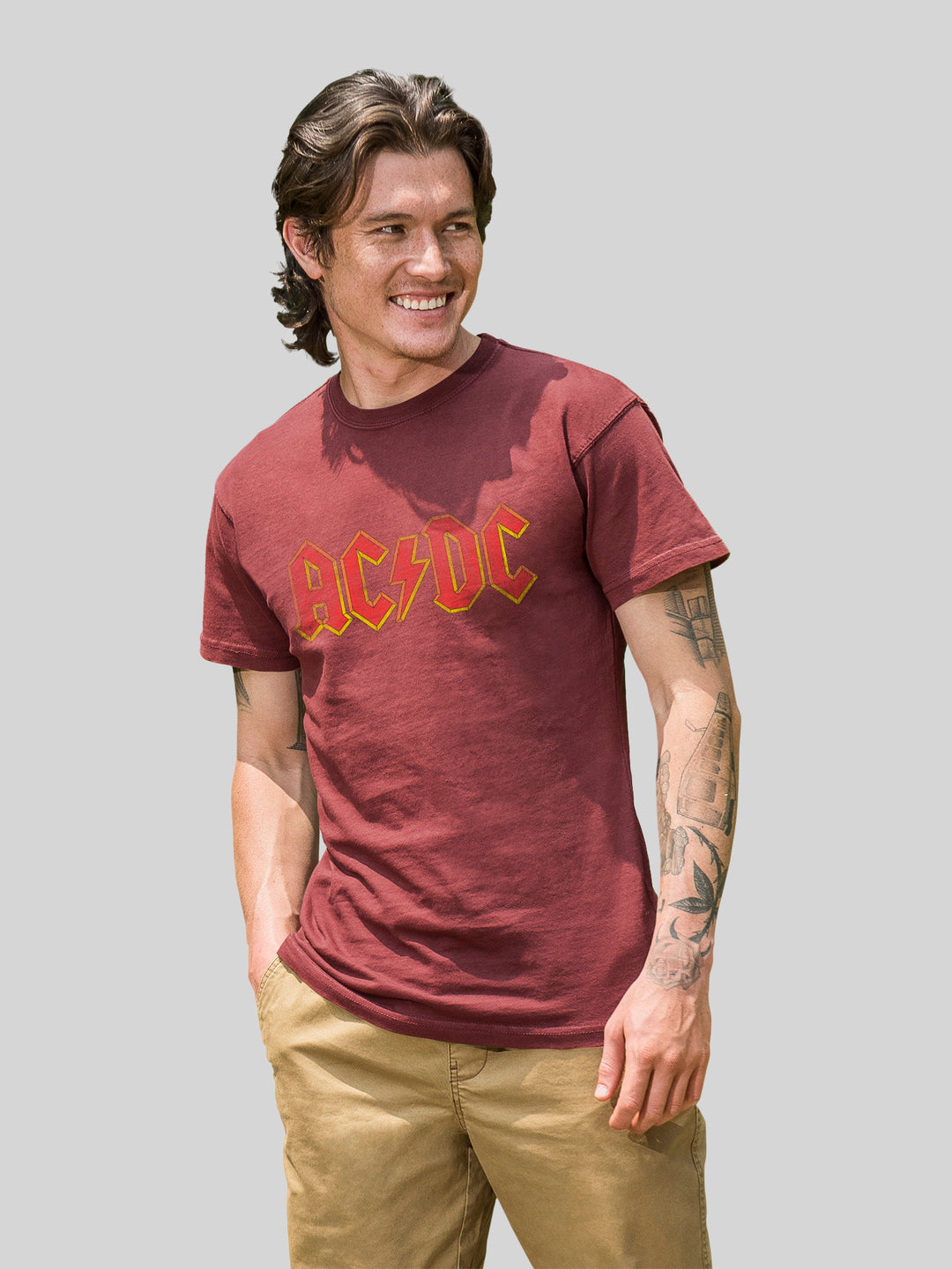 AC/DC Distressed Red Logo with Coastal Color Tee
