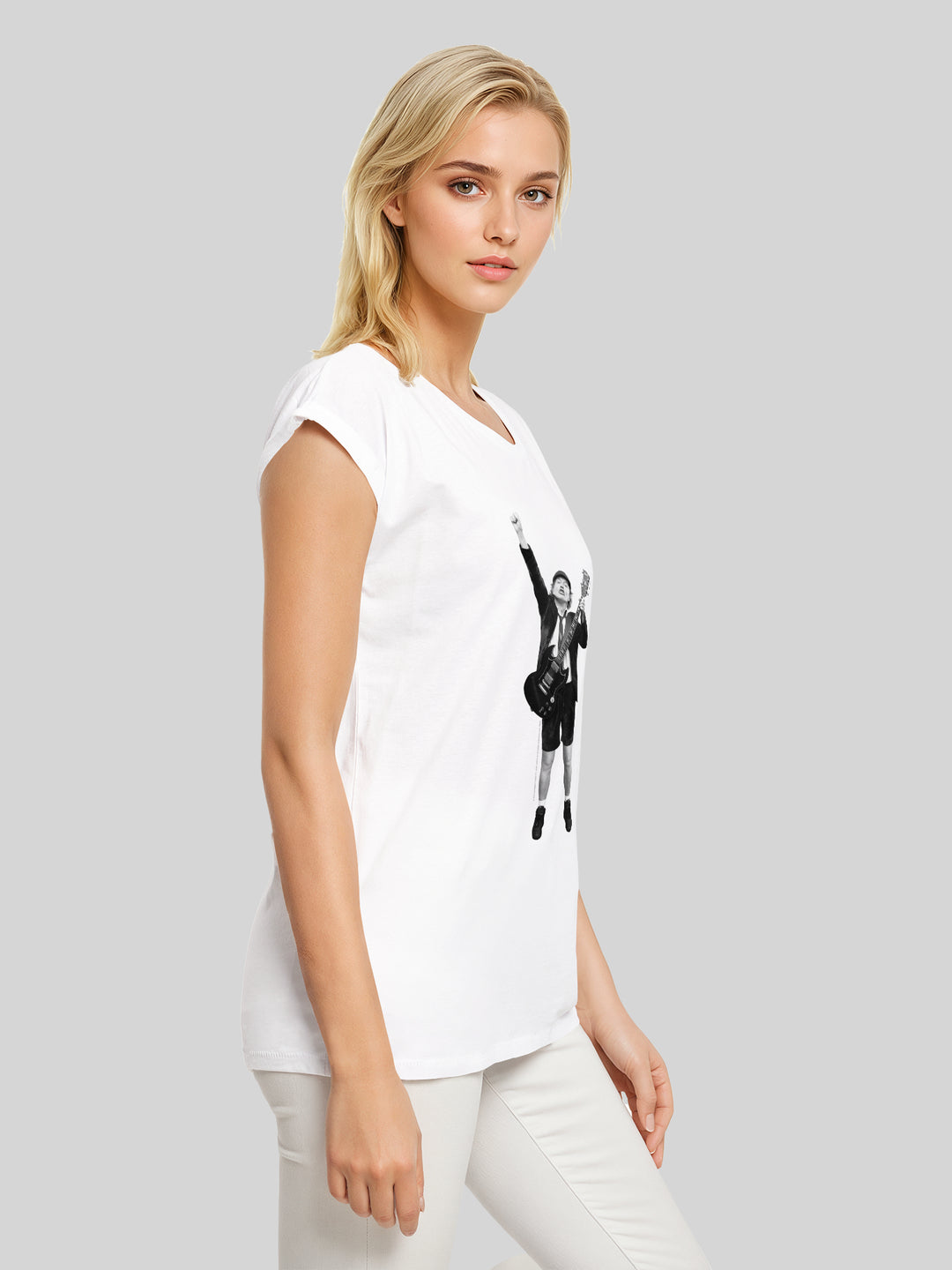 ACDC Angus Young Cut Out Ladies Extended Shoulder Tee