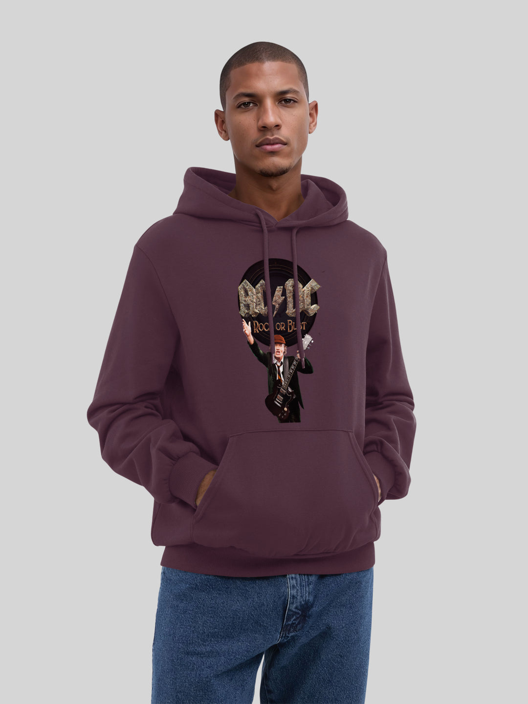 ACDC Rock Or Bust Angus Young with True Blanks | Mens Regular Hoodie
