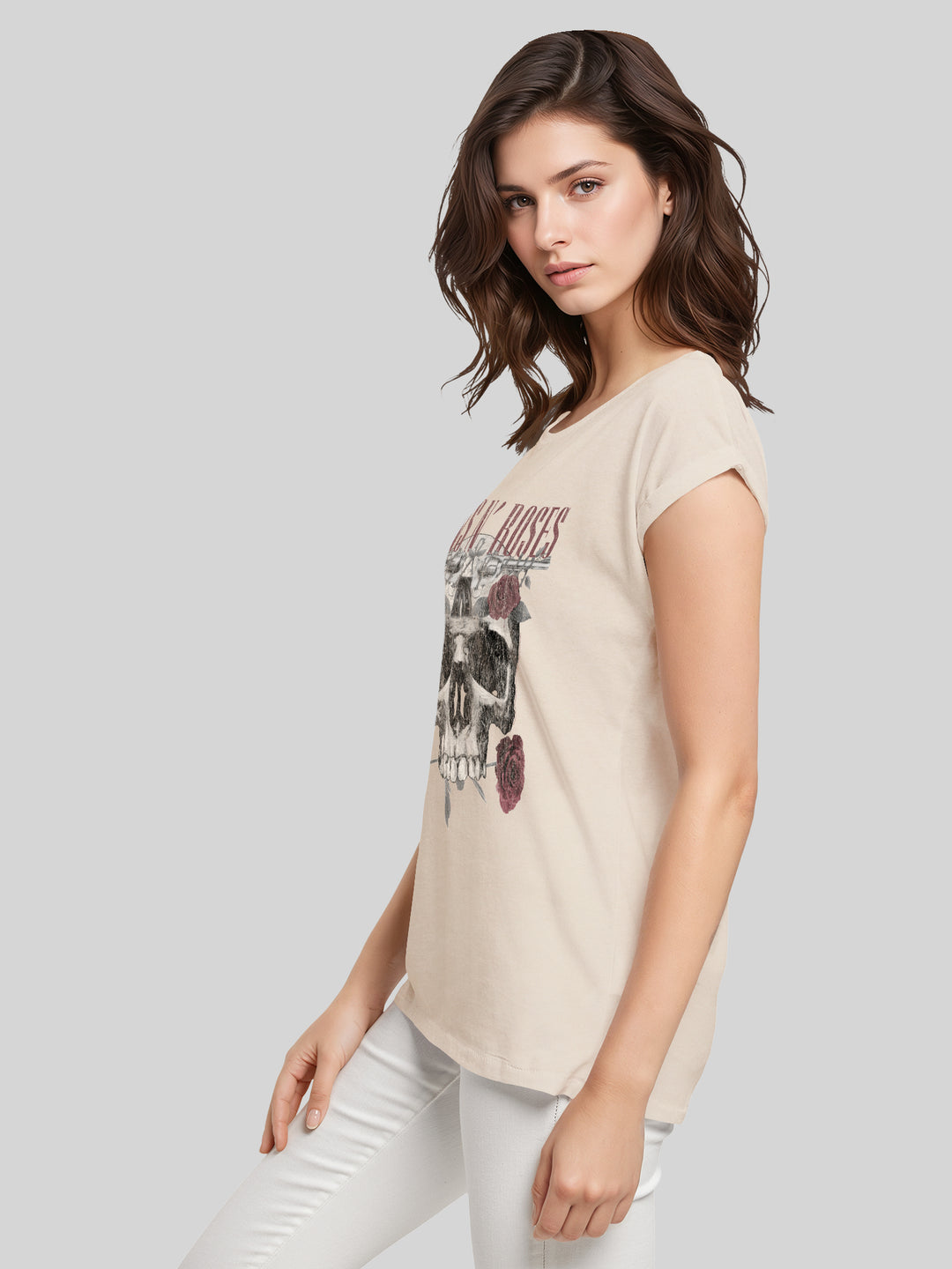 Guns N' Roses Roses Skull with Ladies Extended Shoulder Tee