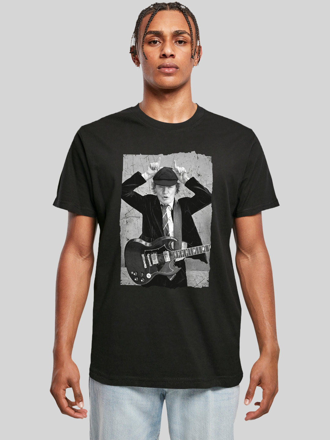 AC/DC Angus Young Distressed Photo Round Neck T-Shirt - Rock Your Style with Legendary Tribute