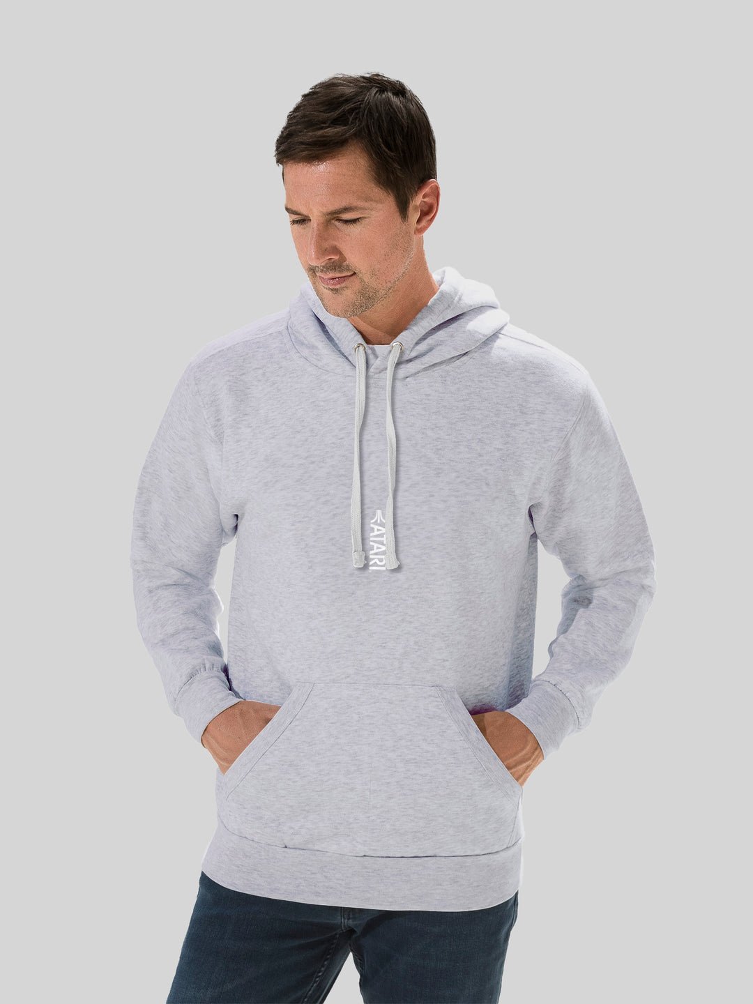 Atari Games Vertical Logo White Retro Gaming with Vintage Fleece Hood