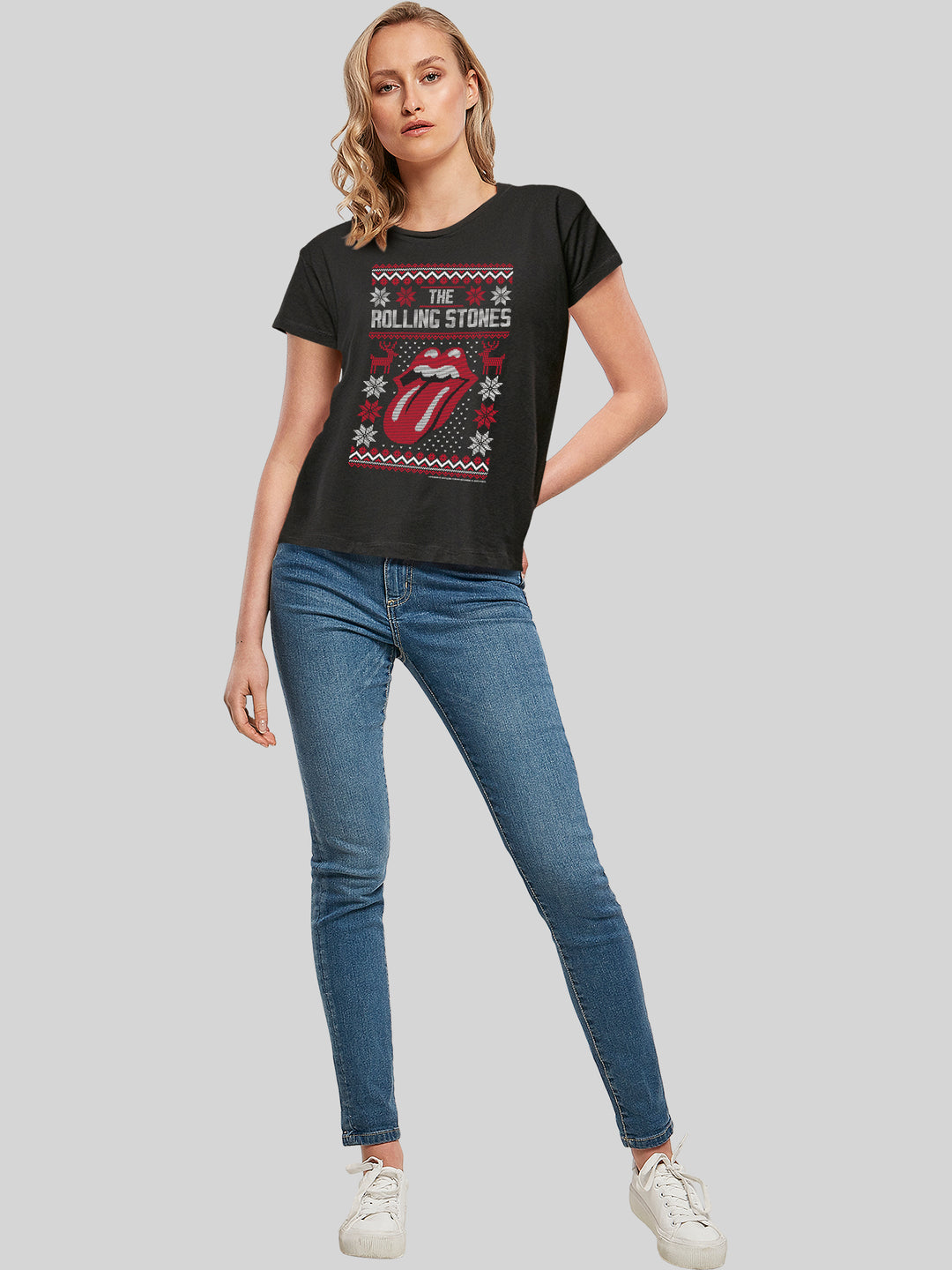 The Rolling Stones Rock Music Ugly Christmas with Ladies Box Tee