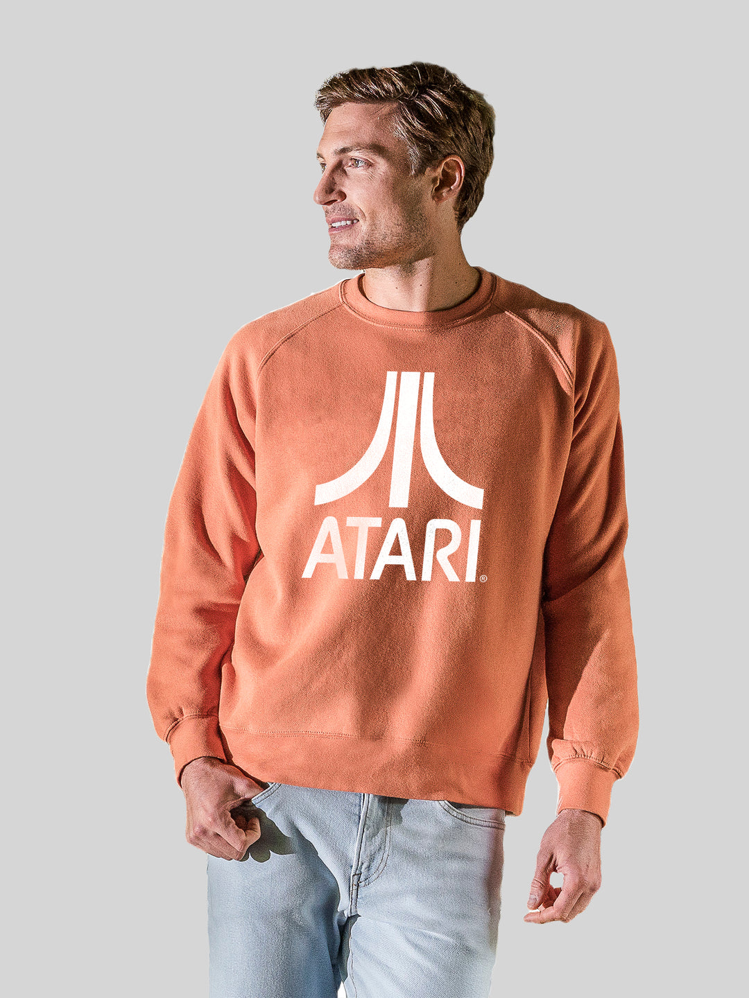 Atari Games Logo White Retro Gaming with Vintage Fleece Raglan Crew