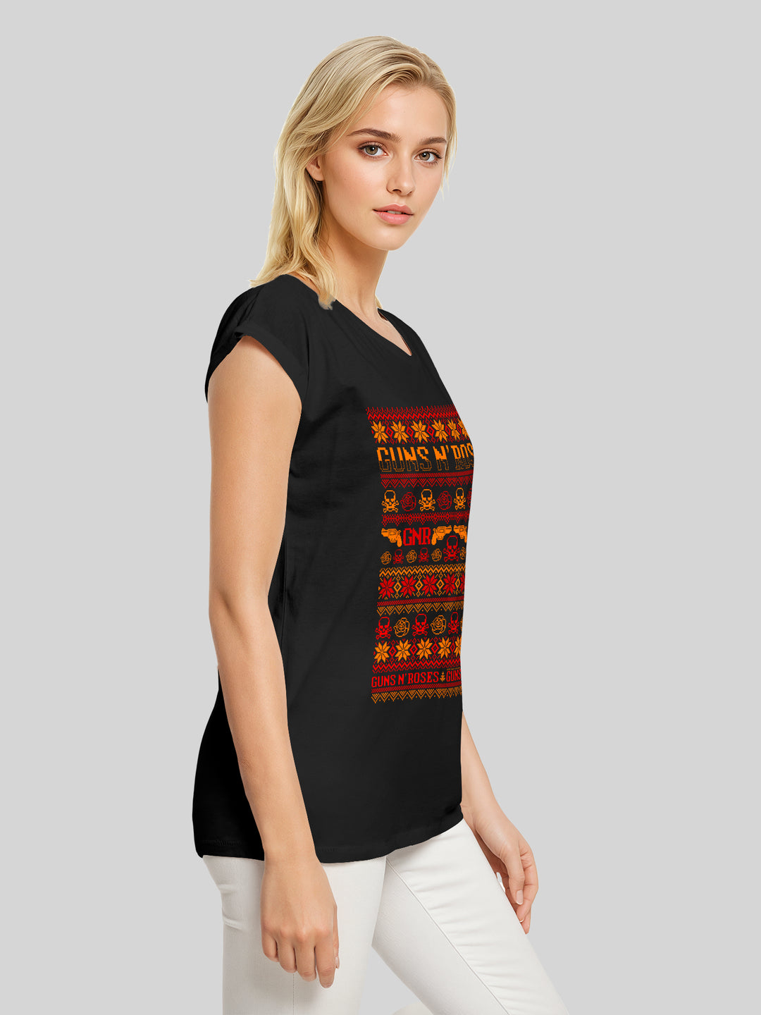 Guns And Roses Christmas with Ladies Extended Shoulder