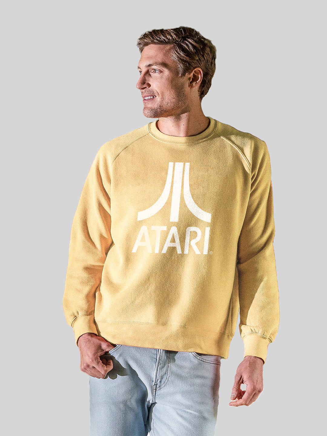 Atari Games Logo White Retro Gaming with Vintage Fleece Raglan Crew