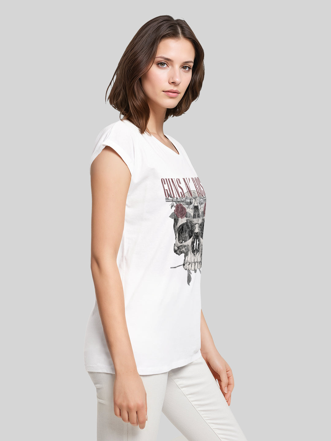 Guns N' Roses Roses Skull with Ladies Extended Shoulder Tee