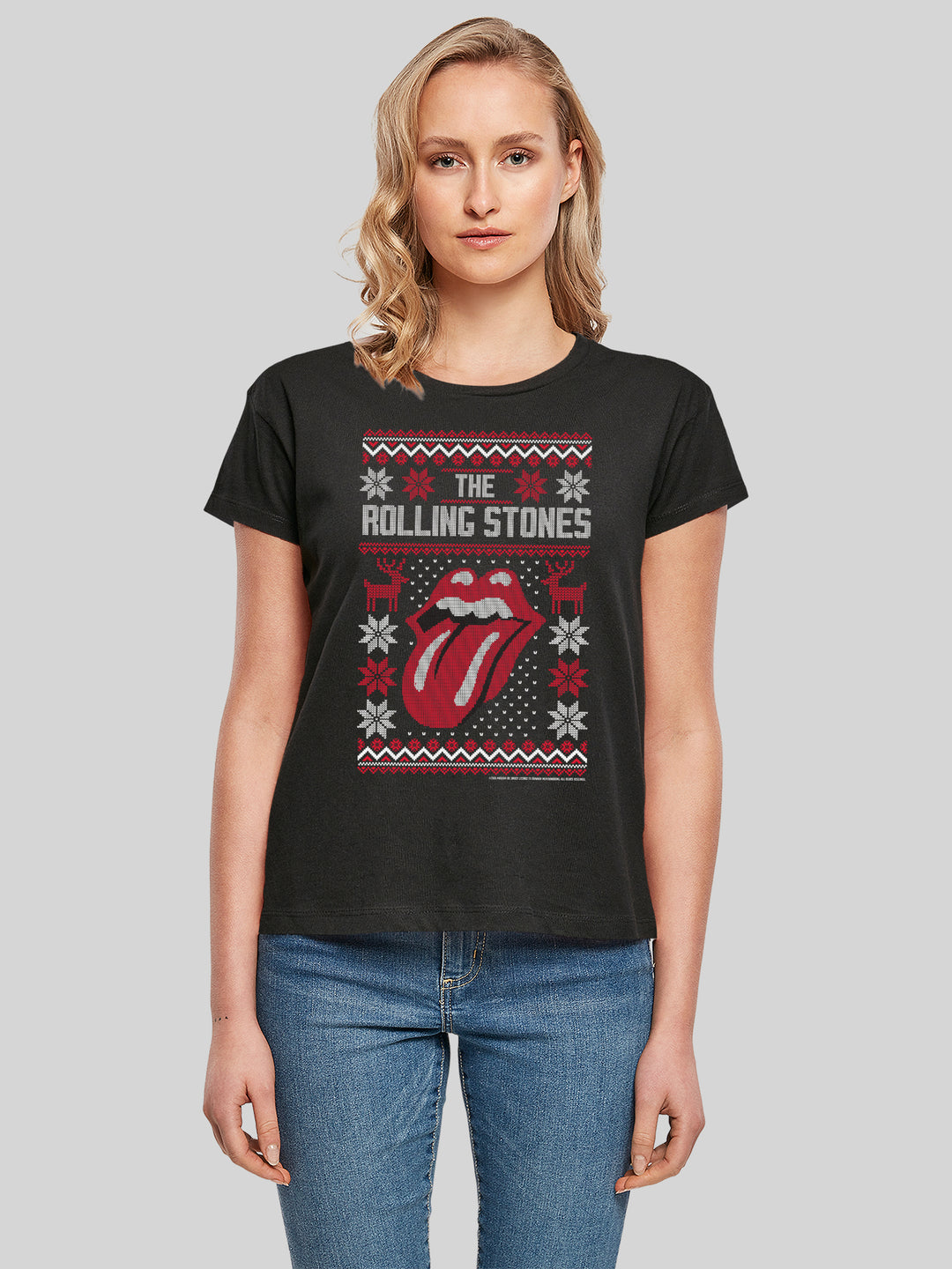The Rolling Stones Rock Music Ugly Christmas with Ladies Box Tee