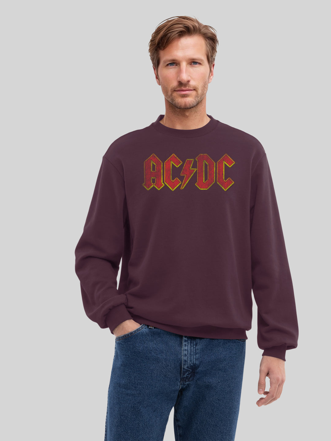 AC/DC Distressed Red Logo Men's Organic Sweatshirt