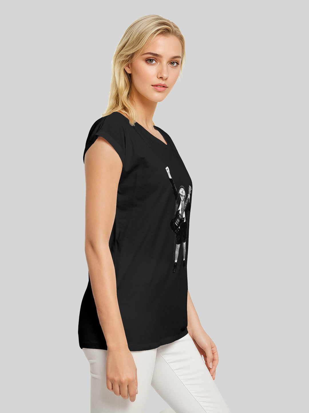 ACDC Angus Young Cut Out Ladies Extended Shoulder Tee