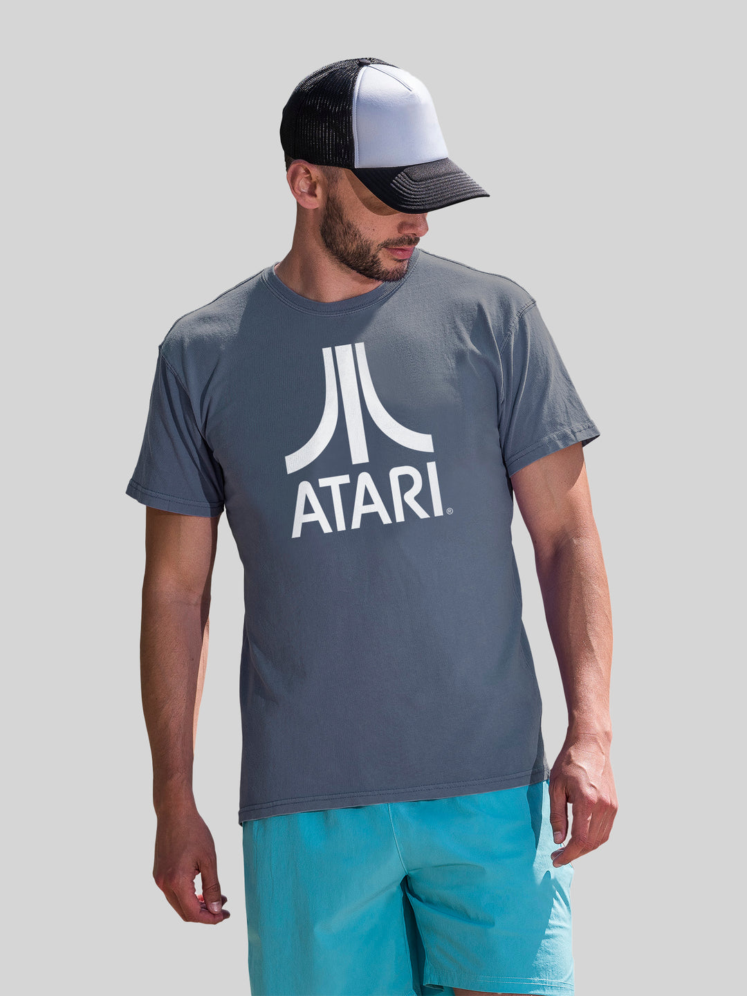 Atari Games Logo White Retro Gaming with Coastal Color Tee