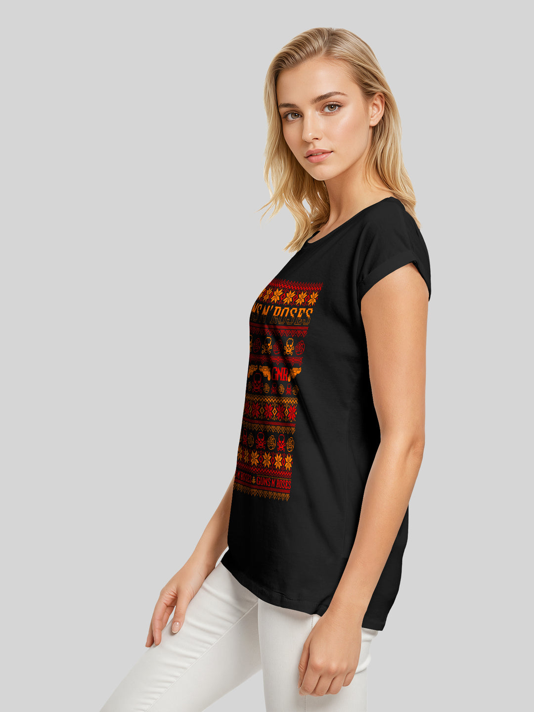 Guns And Roses Christmas with Ladies Extended Shoulder