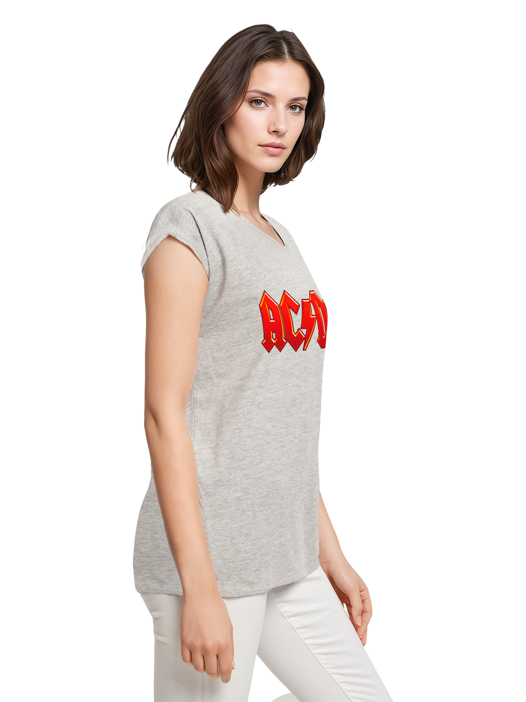 ACDC Dark Red Logo Ladies Extended Shoulder Tee