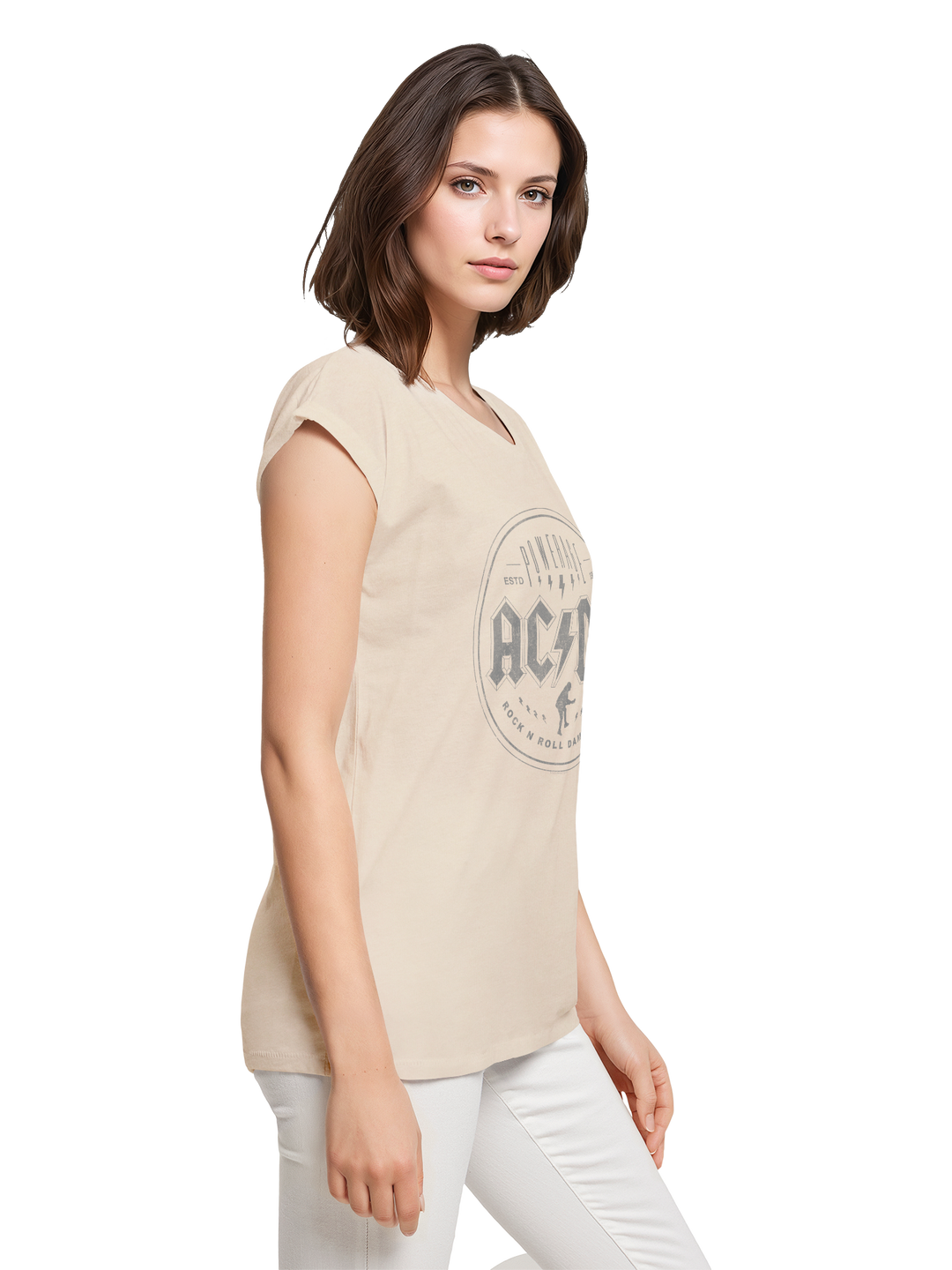 ACDC Rock N Roll Damnation Ladies Extended Shoulder Tee