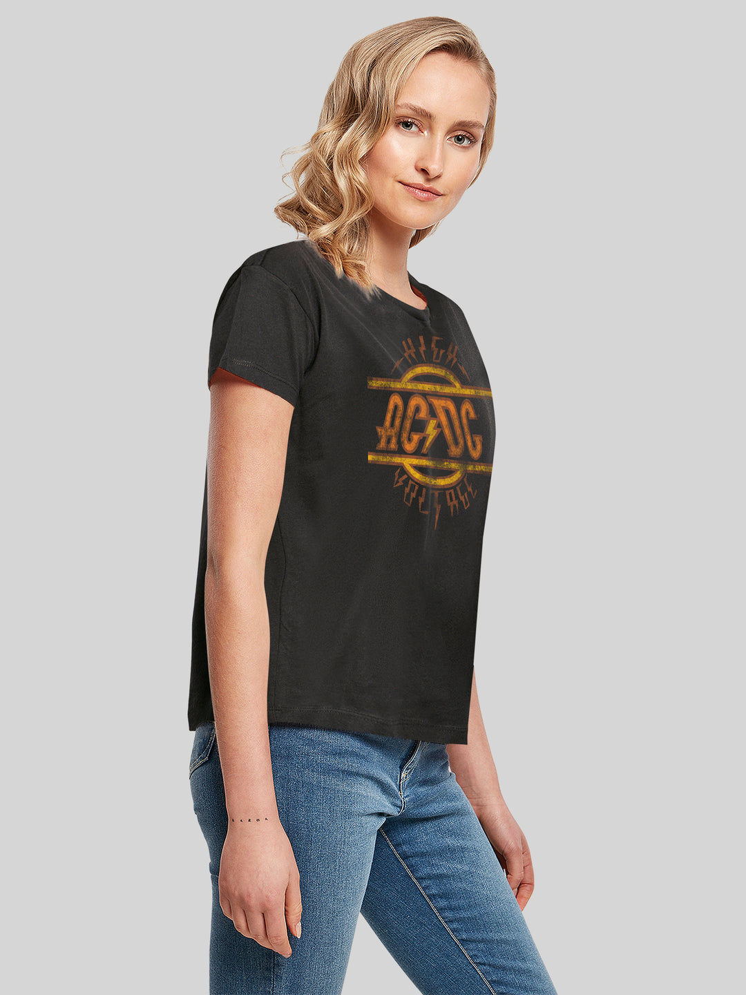 AC/DC High Voltage Logo Distressed Ladies Box T-Shirt