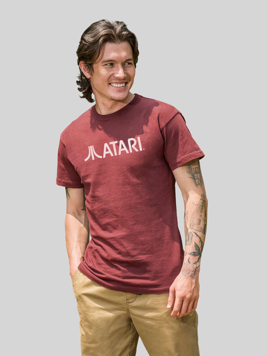 Atari Games Logo White Retro Gaming Horizontal with Coastal Color Tee