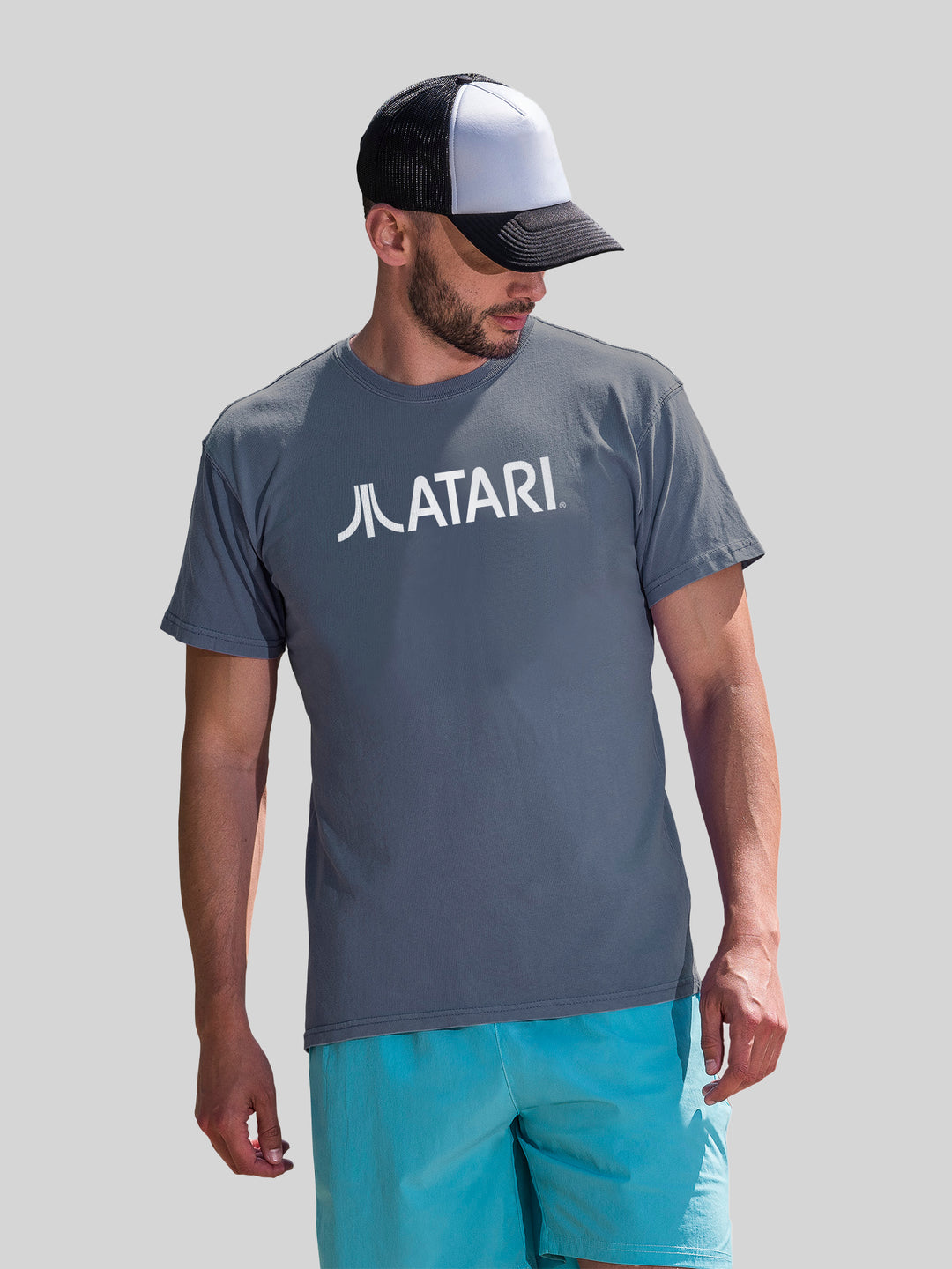 Atari Games Logo White Retro Gaming Horizontal with Coastal Color Tee