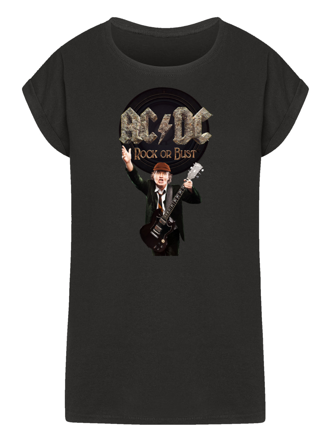 ACDC Rock Or Bust Angus Young Ladies Extended Shoulder Tee