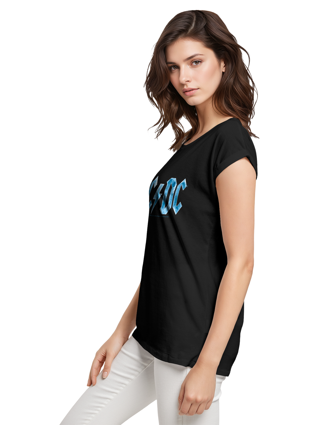 ACDC Blue Ice Logo Ladies Extended Shoulder Tee