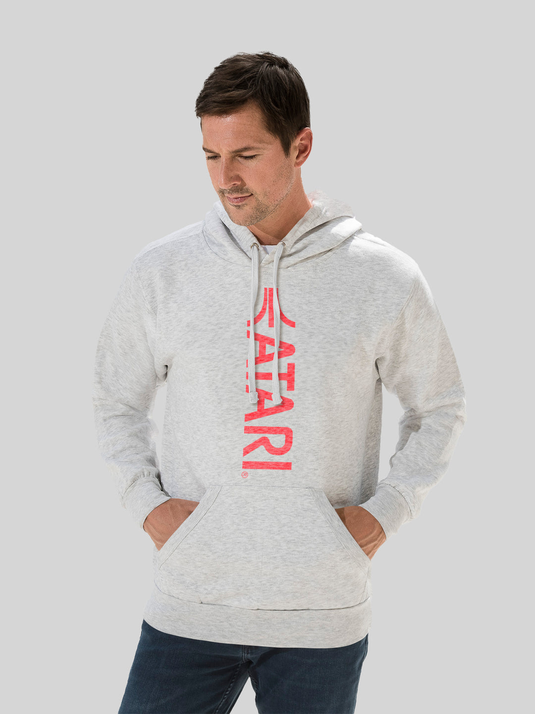 Atari Games Vertical Logo Red Retro Gaming with Vintage Fleece Hood