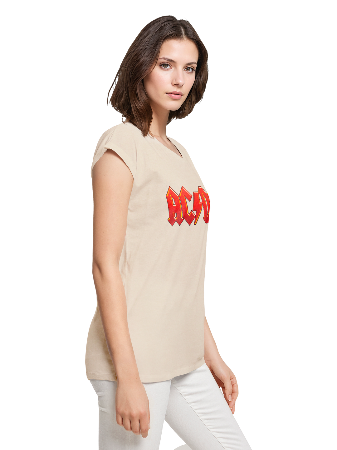 ACDC Dark Red Logo Ladies Extended Shoulder Tee